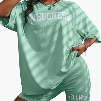 Damen Wellness Lounge Set Oversize T-Shirt & Radlerhose – Bequeme Freizeitmode mit Schriftzug