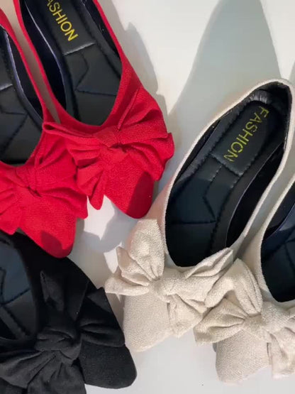 Damen Ballerinas mit Spitze und großer Schleife – Elegante Flats für Alltag und Büro