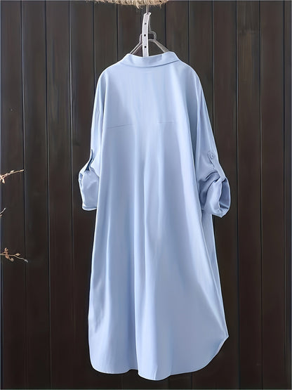 Damen Oversize Hemdblusenkleid mit lässigem Layer-Look – Ideal für Alltag und Büro