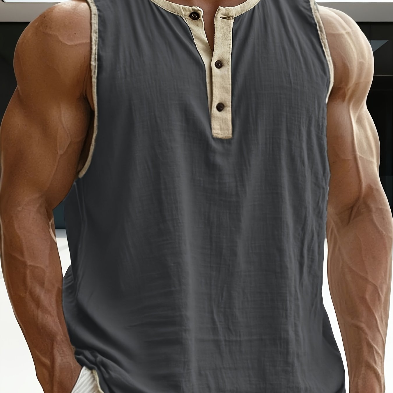 Herren ärmelloses Henley-Shirt Freizeit Top für vielseitige Outfits