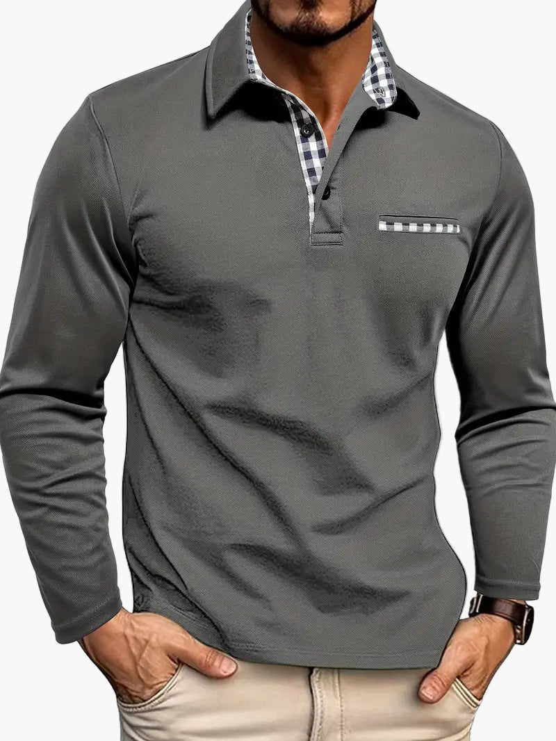 Herren Langarm Poloshirt mit Karodetails – Stilvolles Freizeit- & Business-Oberteil
