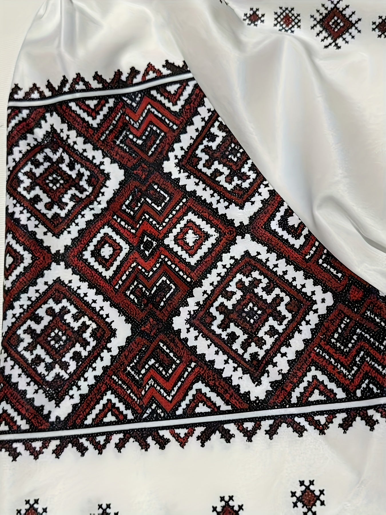 Damen Bluse mit Stickerei Weiß Rote Ethno-Muster Lange Ärmel