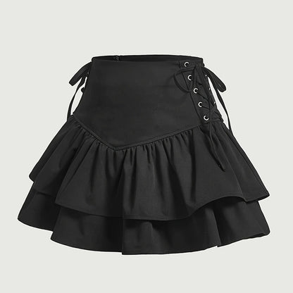 Damen Volant-Rock im Gothic- und Lolita-Stil mit Schnürung – Perfekt für Partys und Cosplay