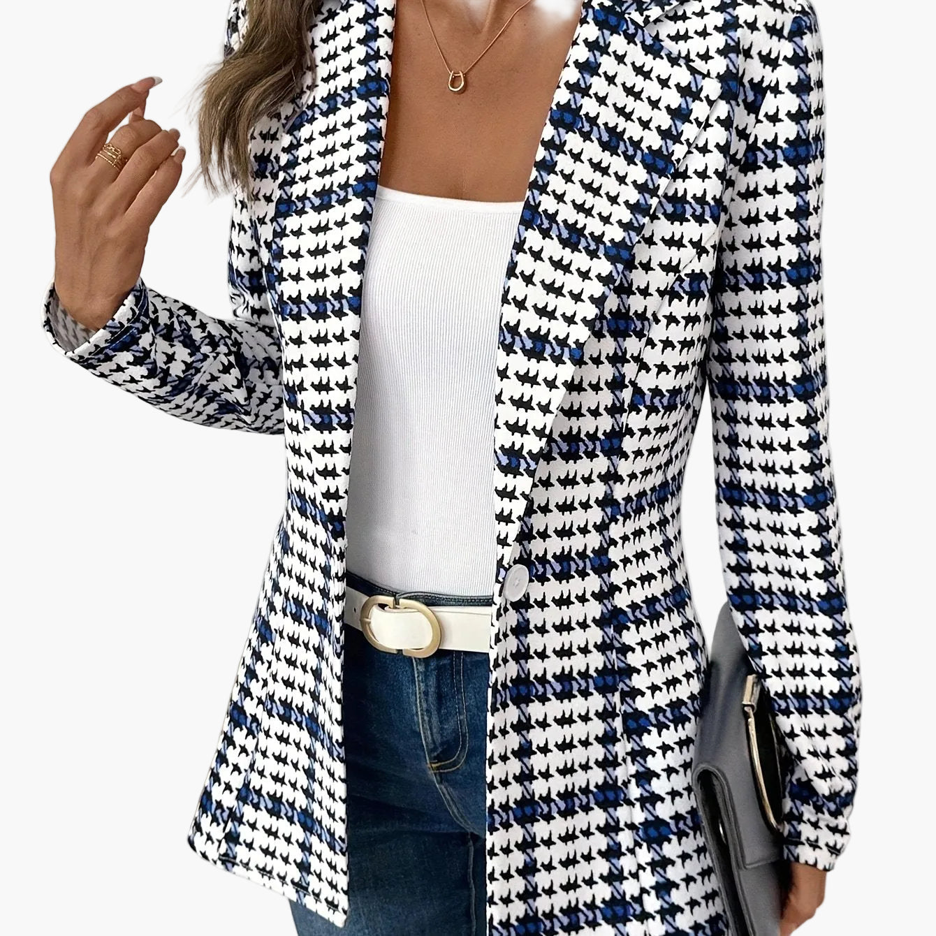 Damen Eleganter Business Blazer im Karo-Design für Büro und Alltag