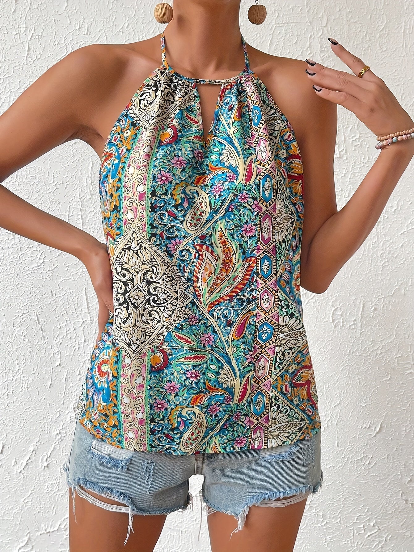 Damen Boho Halterneck Top – Elegantes Sommer Oberteil für Freizeit und Urlaub