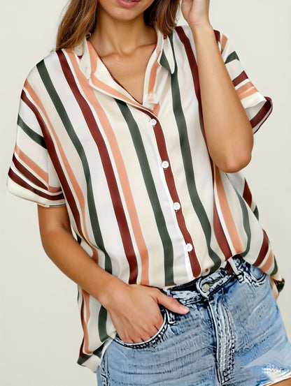 Damen Sommerbluse im Streifen-Look – Lässige Hemdbluse für Freizeit und Urlaub