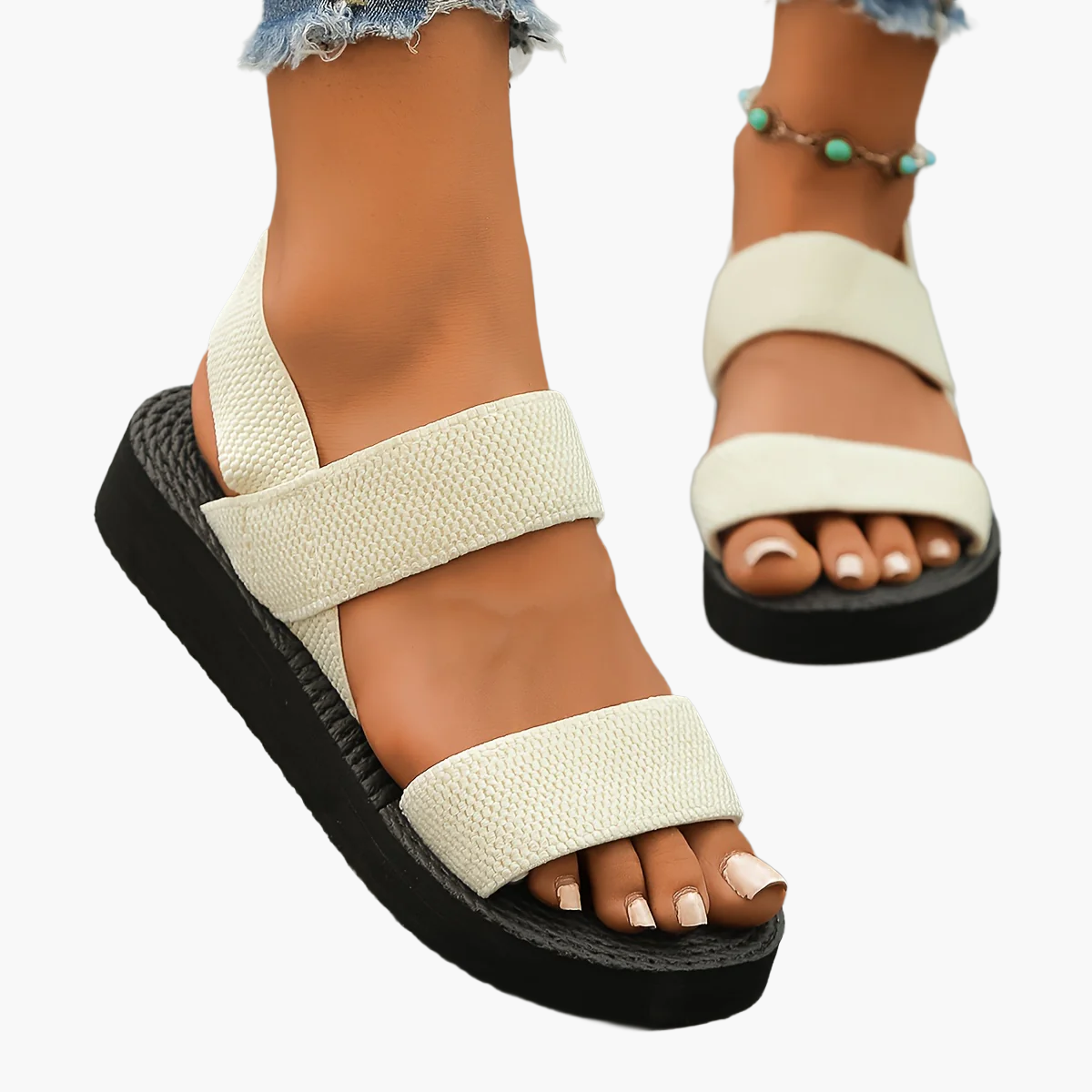 Damen Sommer Plateau Sandalen – Bequeme Freizeitsandalen mit Doppelriemen für Alltag und Urlaub