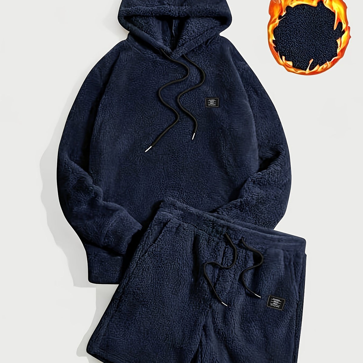 Unisex Teddy-Fleece Hoodie & Shorts Set mit Kapuze und Kordelzug