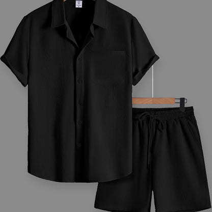 Herren Freizeit Kurzarm Set – Modernes Button-Down Hemd & Shorts für entspannte Looks