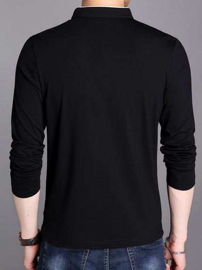 Herren Langarmshirt Henley Stehkragen Knopfleiste Bordeaux