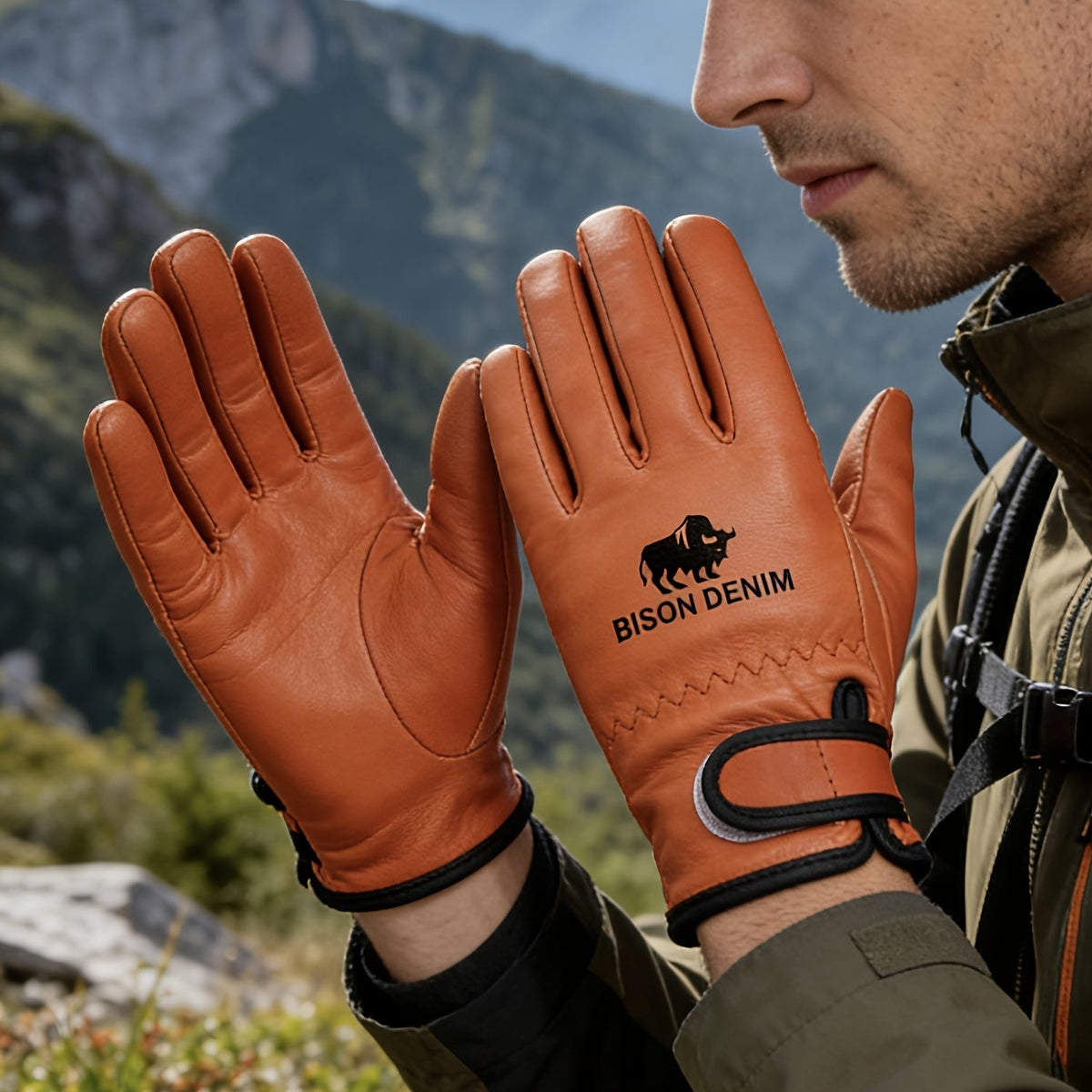Fahrradhandschuhe Braun mit Klettverschluss