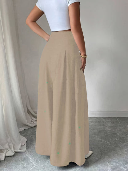 Damen Weitbeinige High-Waist Hose mit Knopfdetail und Eleganten Falten – Modische Business- und Freizeit-Hose