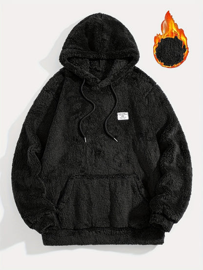 Teddy Fleece Kapuzenpullover für Herren mit Kängurutasche und Kordelzug, flauschiger Hoodie