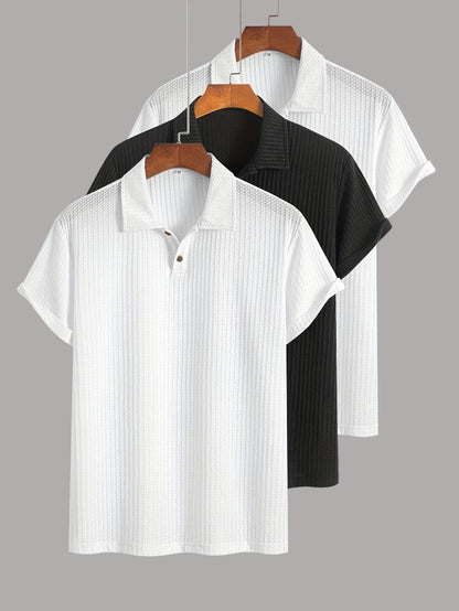 Herren Poloshirt Set Kurzarm – Klassischer Stil mit Modernem Strukturmuster, Vielseitig für Büro & Freizeit