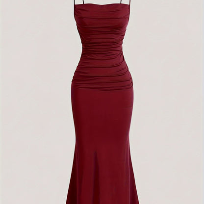 Damen Abendkleid Elegant Maxi Figurbetont mit Drapierung und Spaghettiträgern