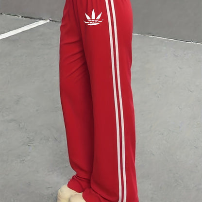 Damen Weite Sporthose mit Streifen und Retro-Look