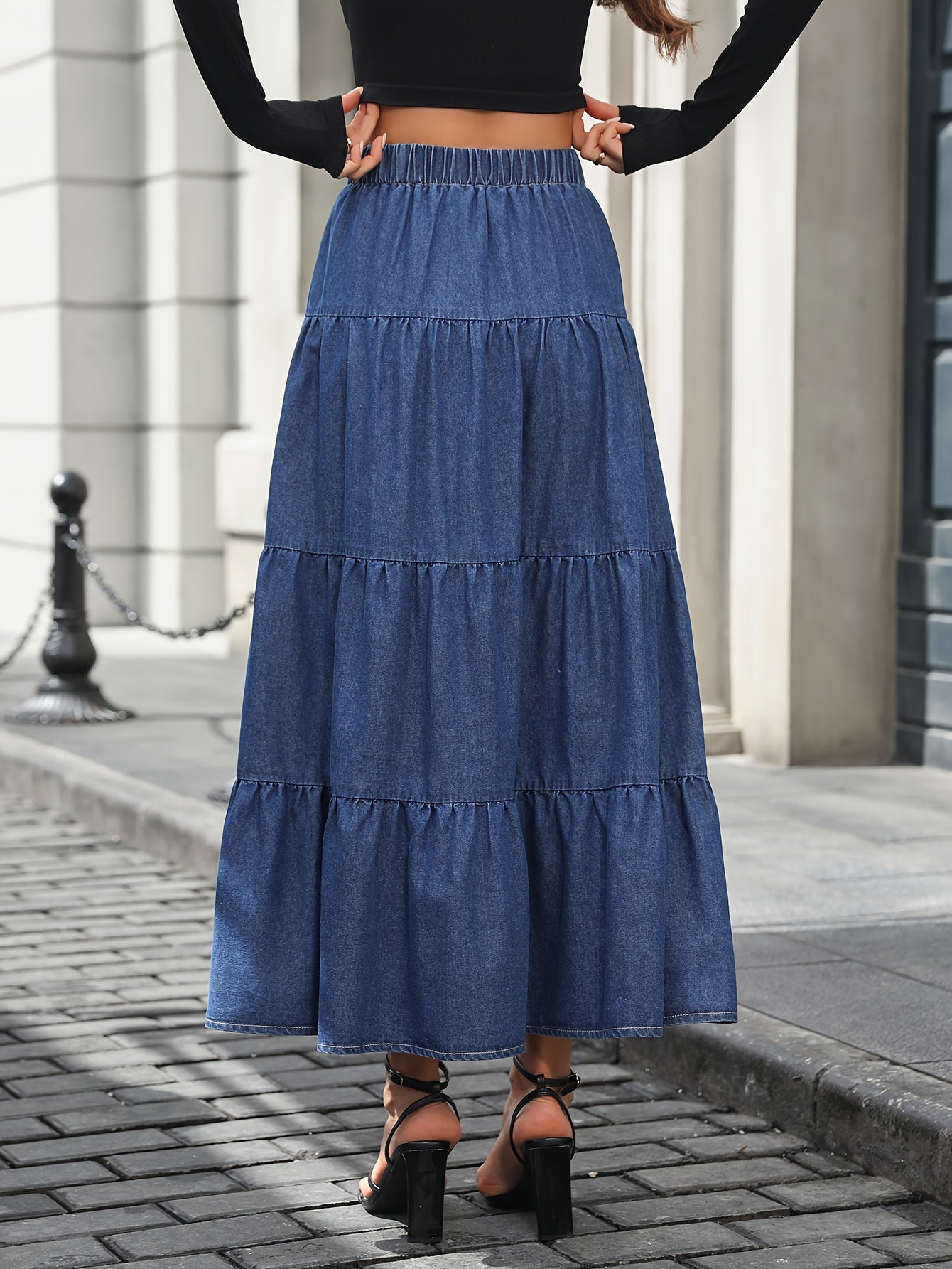 Damen Maxirock Elegant Ausgestellter Denim-Look – Perfekt für Alltag und besondere Anlässe