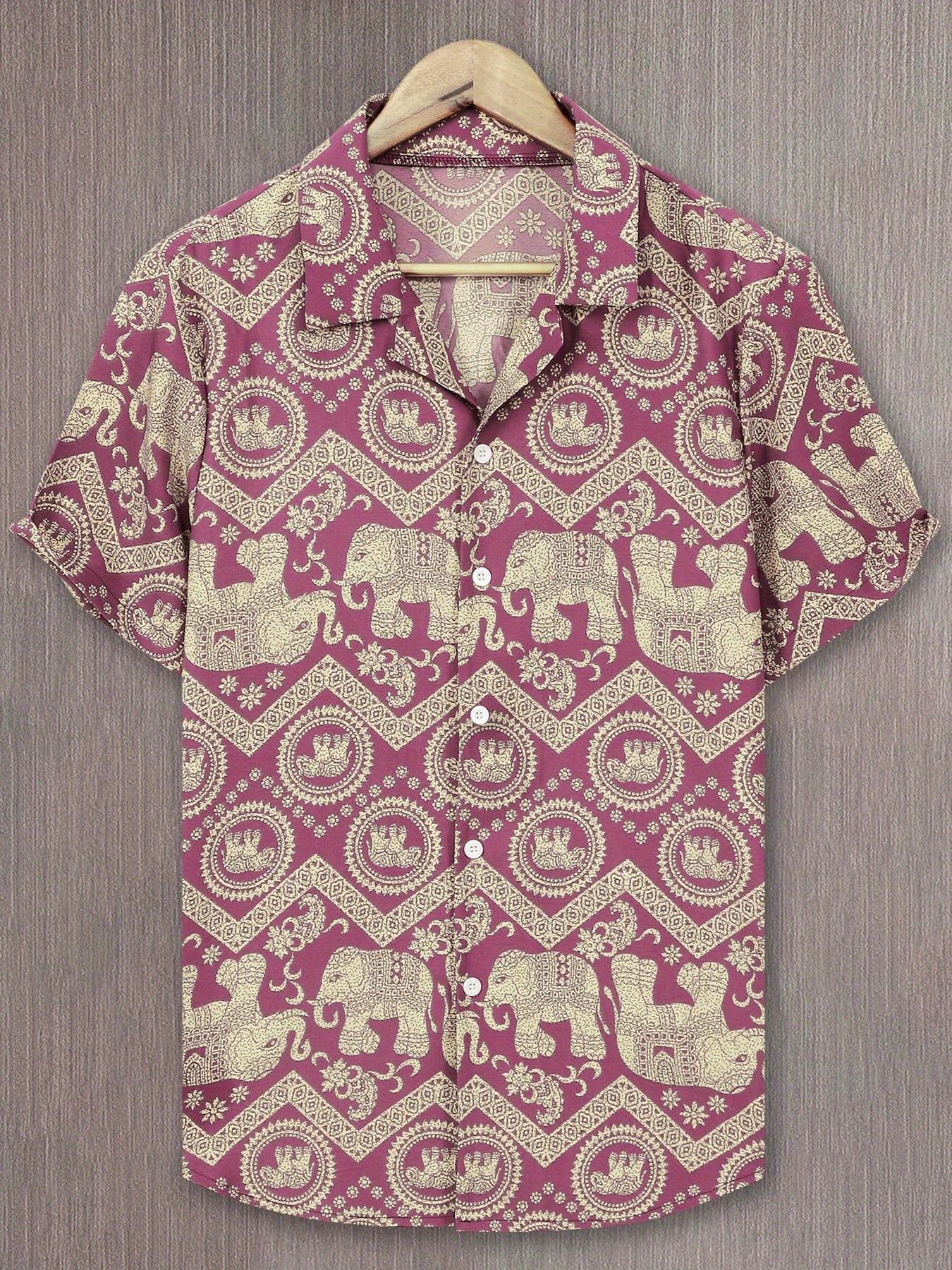 Herren Resorthemd mit Elefanten- und Mandala-Muster, Kurzarm, Boho-Stil für Freizeit und Urlaub