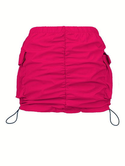 Damen Utility Minirock mit Raffung und Kordelzug – Streetstyle Cargo Skirt
