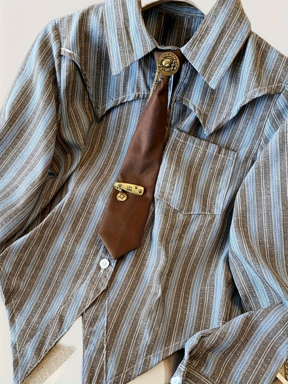 Gestreifte Bluse mit Spitzsaum & Krawatte
