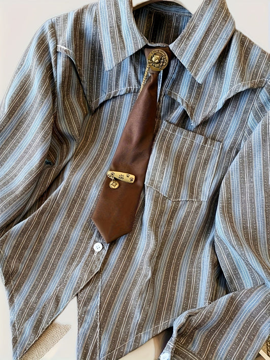 Gestreifte Bluse mit Spitzsaum & Krawatte