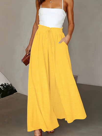 Damen Elegante Weite High-Waist Palazzo Hose mit Kordelzug und Taschen – Perfekt für Freizeit und Büro