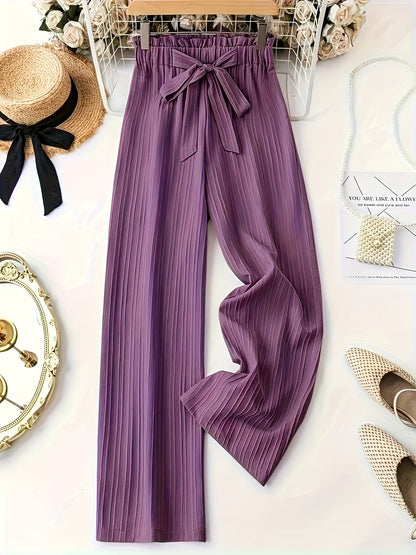 Damen Elegante Weitbein-Hose mit Schleife und Plissee – Perfekt für Freizeit und Büro