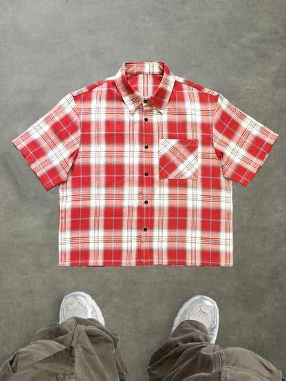 Herren Oversize Karohemd Kurzarm Streetwear Freizeitstil