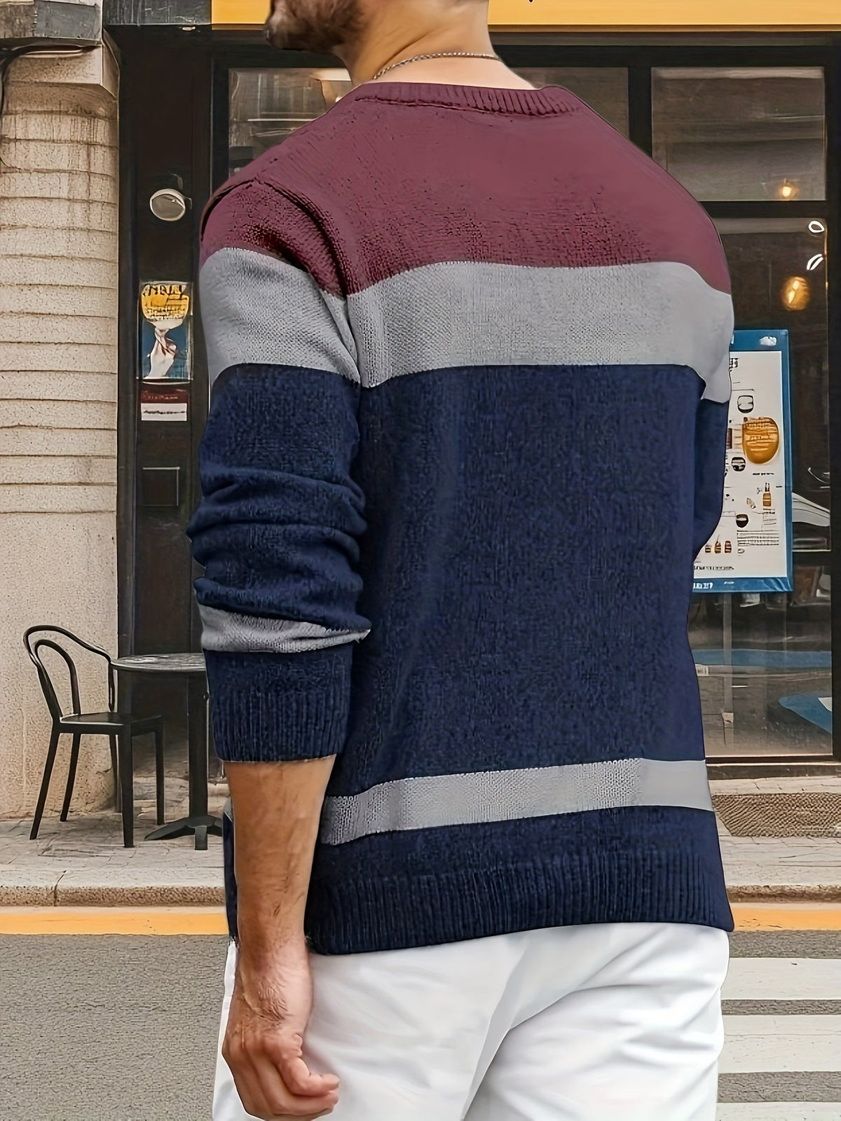 Herren Strickpullover Rundhals Zopfmuster Mehrfarbig