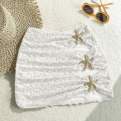 Damen Mini-Strandrock mit Seestern-Dekor und Cut-Outs – Modischer Beach-Look