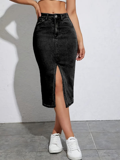 Damen Jeans Midirock mit hohem Schlitz für lässigen Alltagsstil
