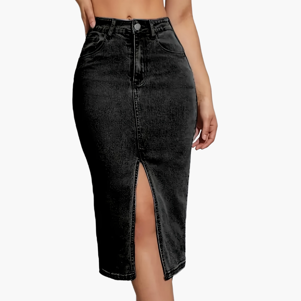 Damen Jeans Midirock mit hohem Schlitz für lässigen Alltagsstil