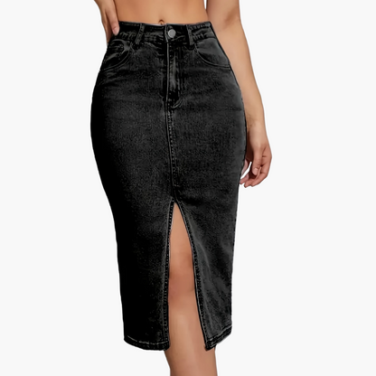 Damen Jeans Midirock mit hohem Schlitz für lässigen Alltagsstil