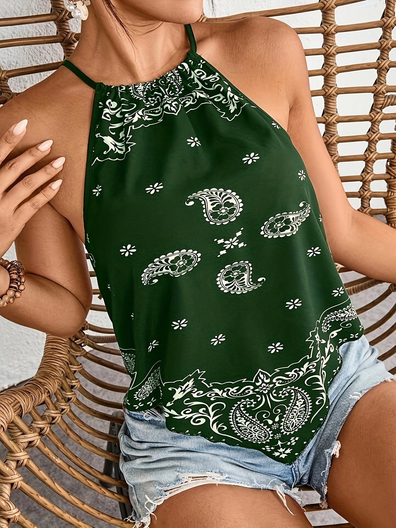 Damen Bandana-Top im Boho-Stil mit Paisley-Muster und Neckholder – Perfekt für Sommer und Festival