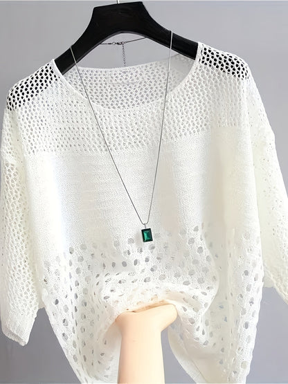 Damen Locker Geschnittenes Strickshirt mit Häkeldesign und Modernem Look