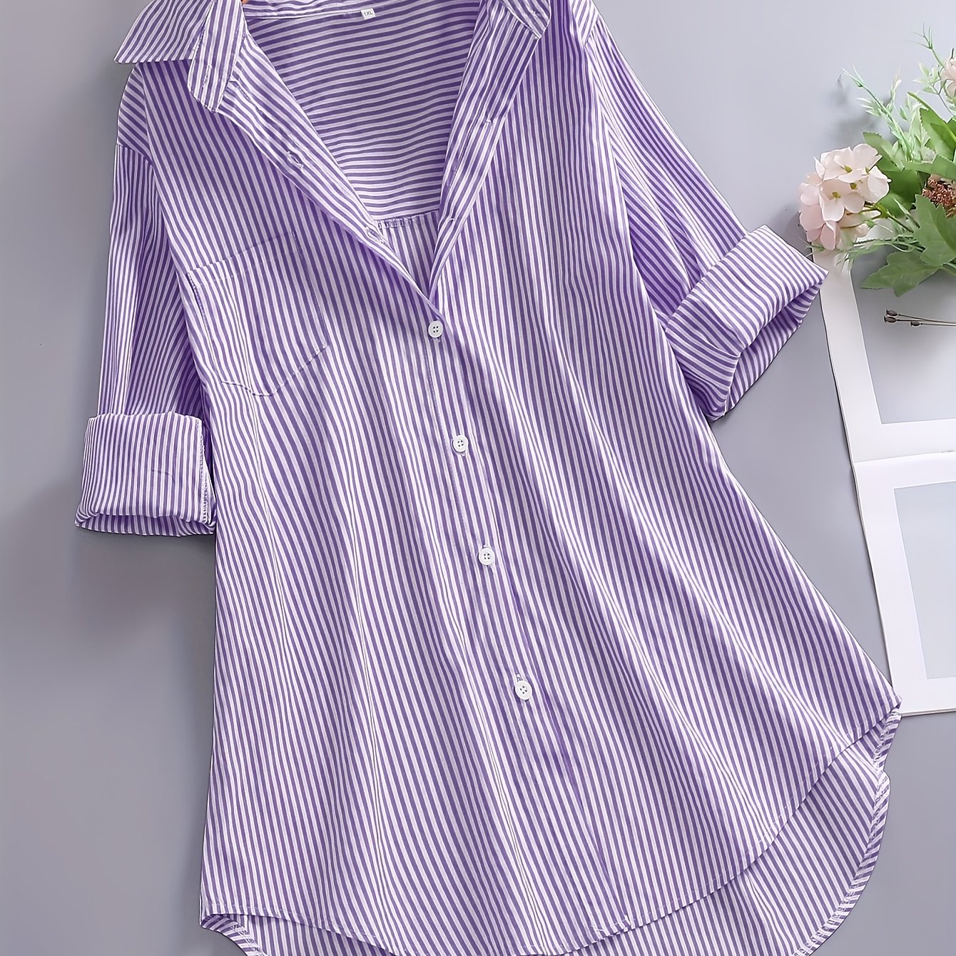 Damen Business Freizeithemd mit Streifenmuster – Elegantes Oversize Blusenshirt für Büro & Alltag