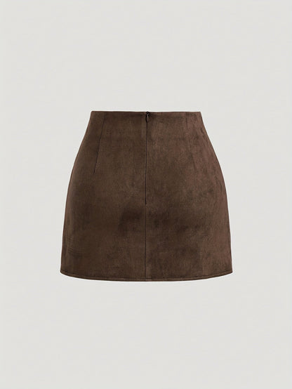 Damen Minirock mit Drapierung in Wildleder-Optik