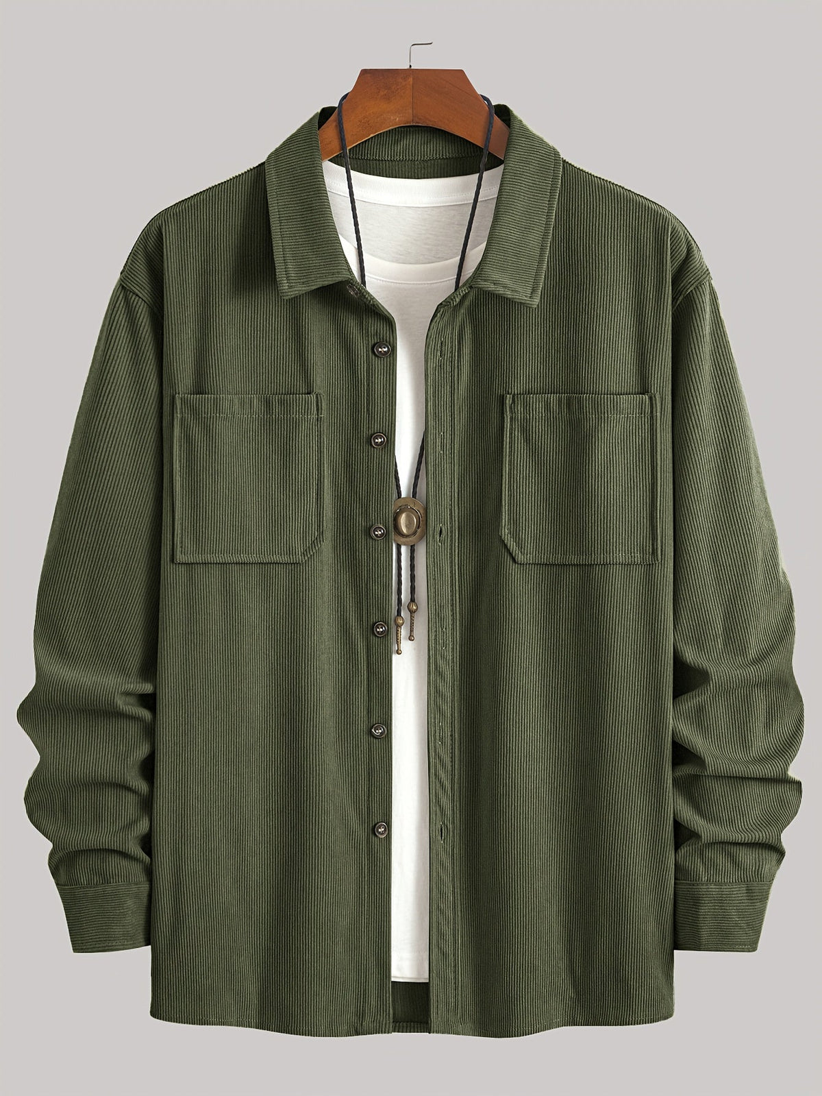 Herren Cordhemd Overshirt mit zwei Brusttaschen Langarm Freizeithemd