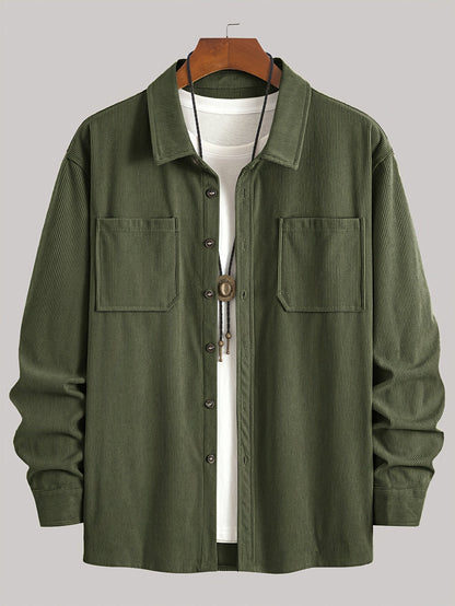 Herren Cordhemd Overshirt mit zwei Brusttaschen Langarm Freizeithemd