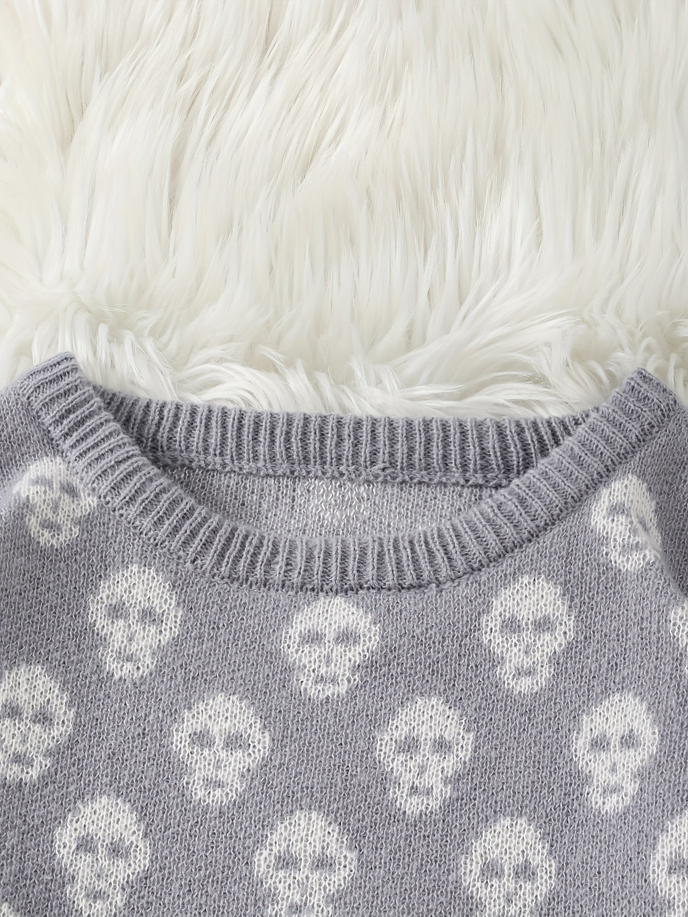 Unisex Pullover mit Totenkopfmuster Strick Rundhals Langarm Strickpullover