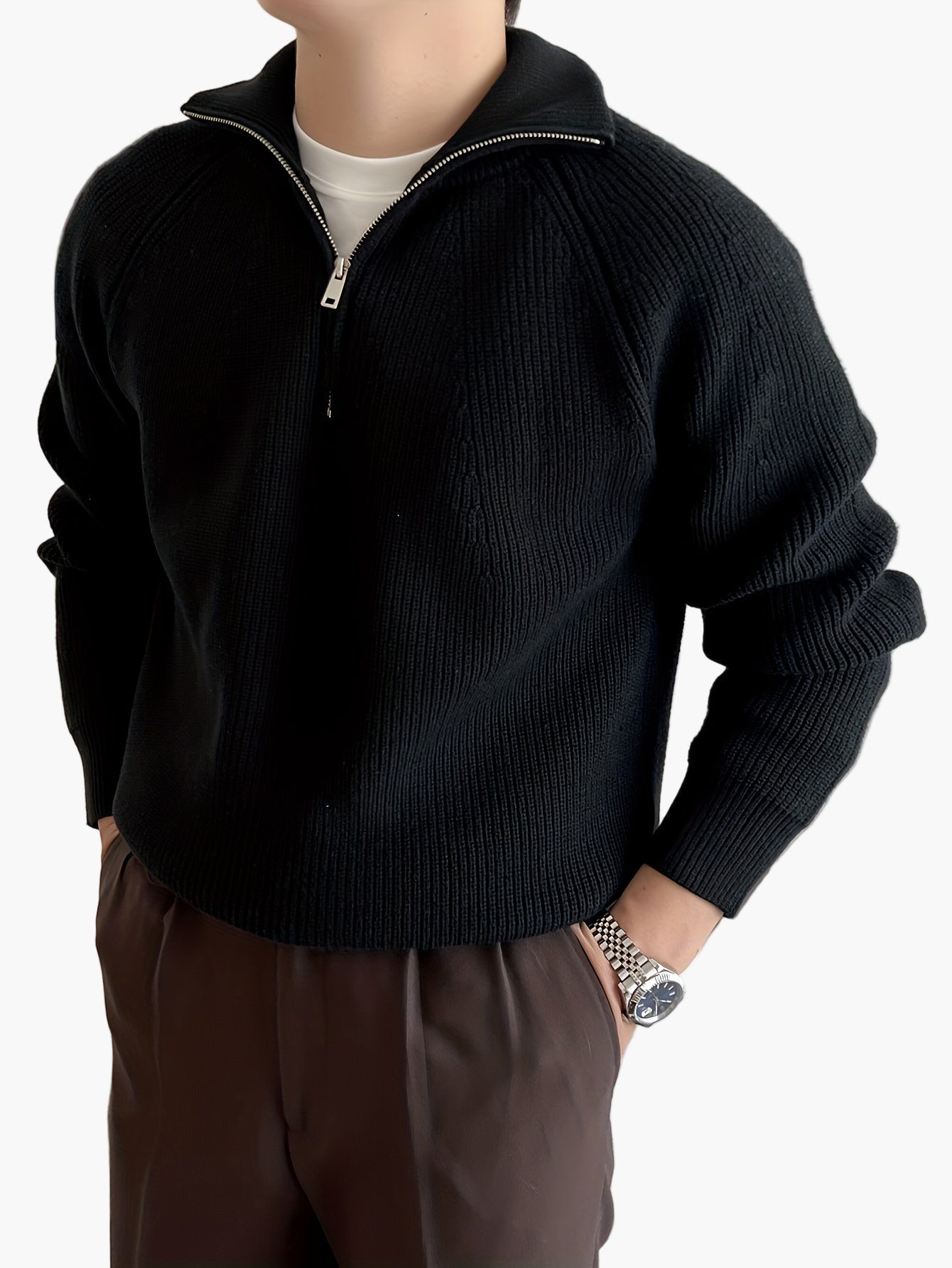 Herren Strickpullover mit Reißverschluss – Moderner Freizeitstil für Herbst und Winter