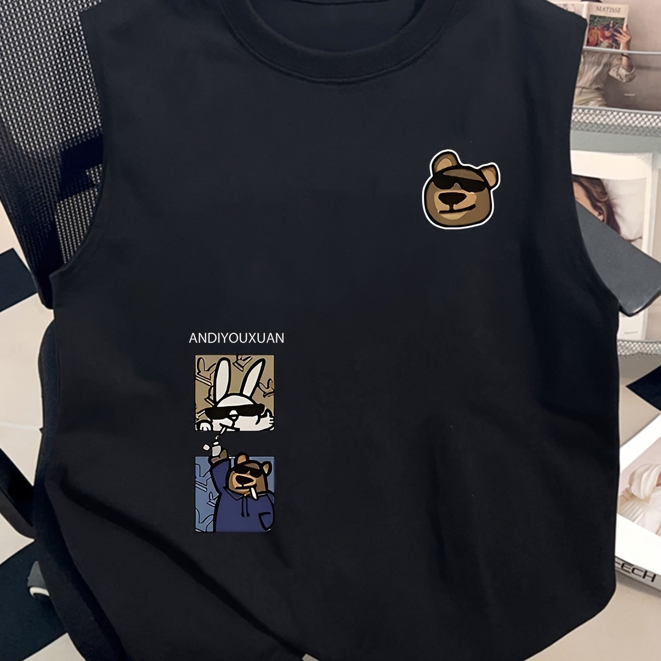 Herren Streetwear Ärmelloses Tanktop mit Cartoon-Print und modernem Design