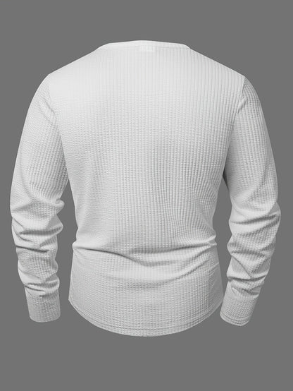 Herren Langarmshirt Gerippt Henley-Ausschnitt Locker Passform