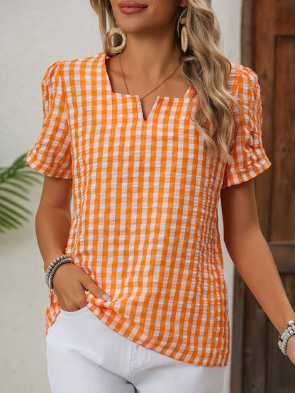 Damen Bluse im eleganten Vichy-Karo Stil mit Kurzarm – Perfekt für Freizeit und Alltag