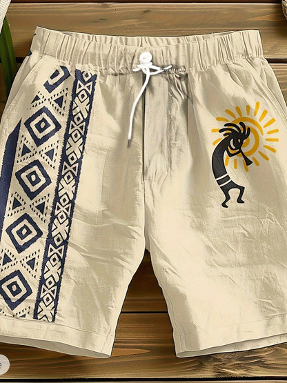 Herren Freizeitshorts mit Ethno-Muster und Künstler-Motiv – Ideal für Sommer, Urlaub & Strand