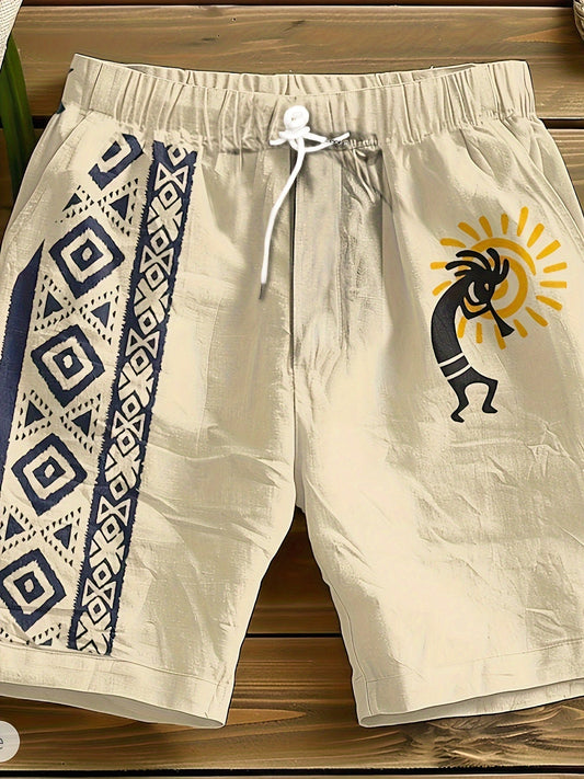 Herren Freizeitshorts mit Ethno-Muster und Künstler-Motiv – Ideal für Sommer, Urlaub & Strand