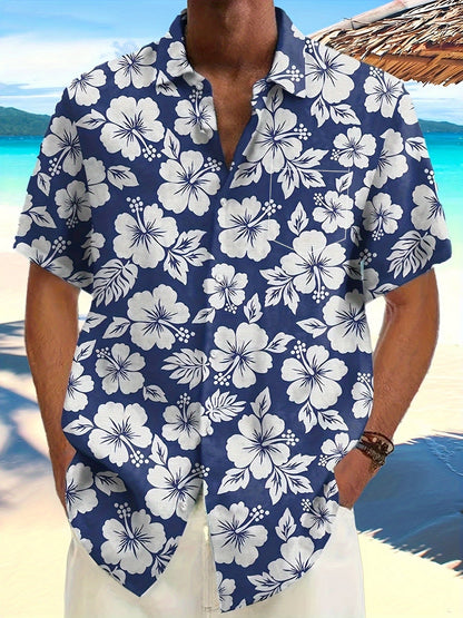 Herren Hawaiihemd im floralen Urlaubsstil – Kurzarm Freizeithemd für Strand und Sommer