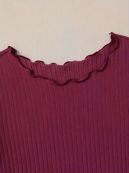 Damen Basic Kurzarm Rippen-Shirt mit Wellenkante – Stilvolles Freizeit- & Büro-Oberteil