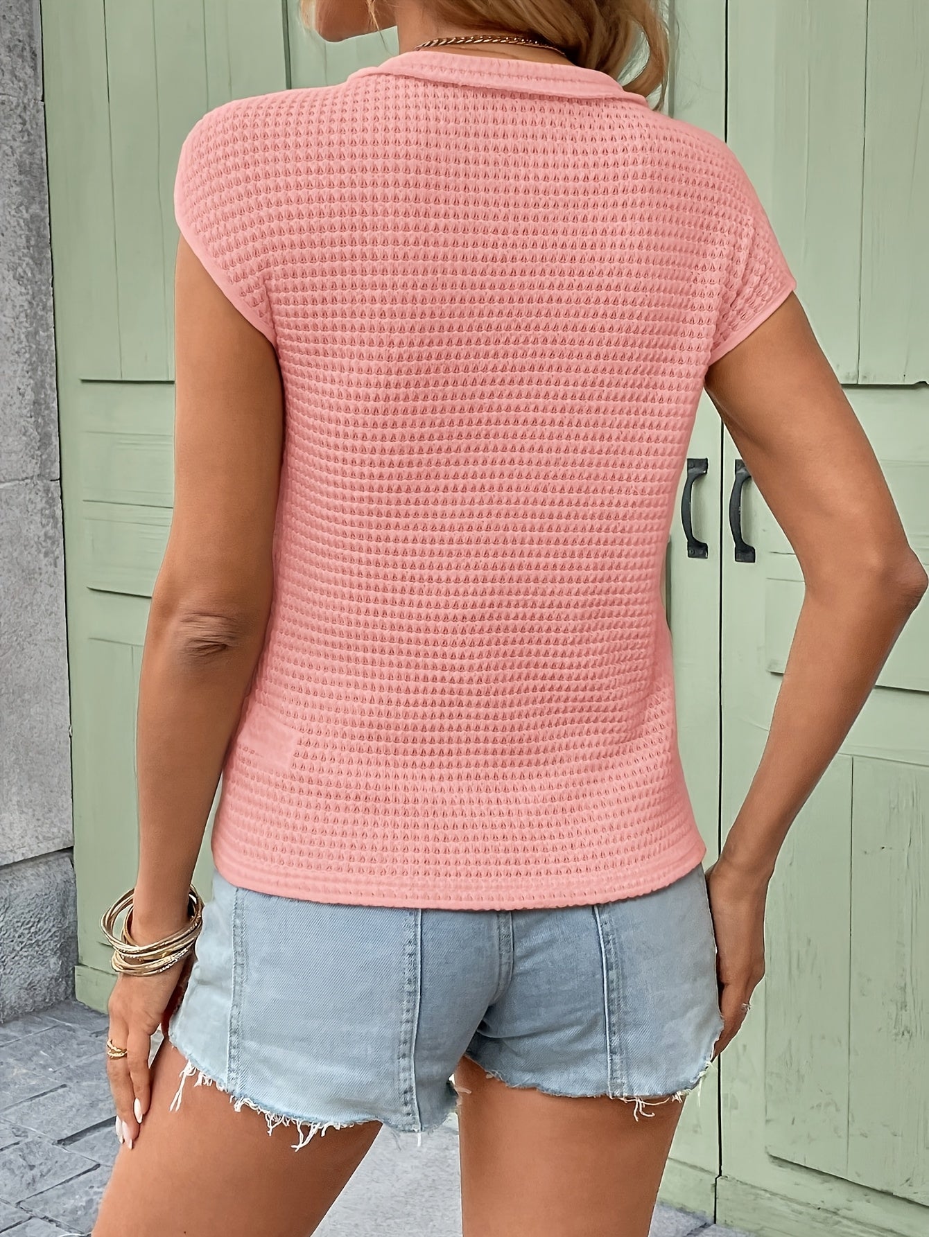 Damen Henley Shirt mit Struktur und Knopfleiste – Lässiges Kurzarm-Oberteil für Alltag & Freizeit