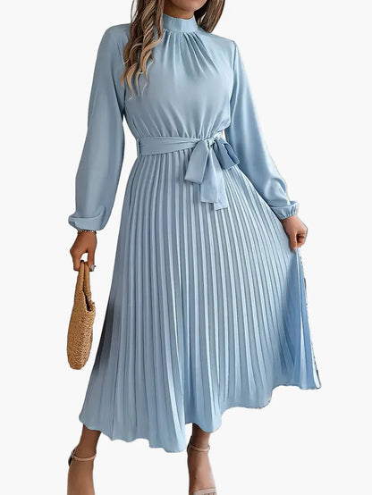 Damen Midikleid mit Faltenrock und Bindegürtel – Eleganter Alltags- und Büro-Look